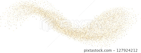 Golden sparkles wave. Luxury flowing wavy lines glowing pattern with gold spray and sparkles 127924212