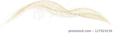 Sparkling glitter scattered wave. Golden glowing luxury flow with golden glitter, sparkles, spray, sand, dust Sparkling glitter scattered wave. Golden glowing luxury flow with golden glitter, sparkles, spray, sand, dust 127924236