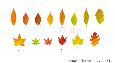 Vector illustration set of autumn leaves in red, hand-drawn style with watercolor paints 127924319