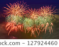Fireworks celebration and the city night light background. 127924460