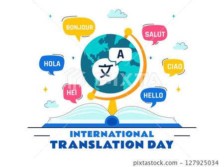 International Translator or Translation Language Day Illustration with Hello Greetings from Different Countries and Multilingual Global Communication 127925034