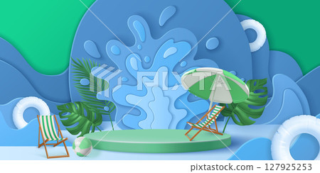 3D summer podium display 3D summer podium display 127925253