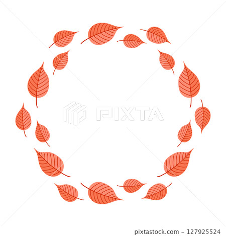 Decorative round frame made of orange-red fall leaves Decorative round frame made of orange-red fall leaves 127925524