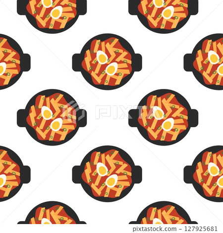 Seamless Pattern. Korean food element. Tteokbokki. Asian cuisine. Vector flat illustration. 127925681
