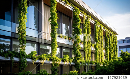 夏季防暑妙招：用綠色窗簾裝飾建築 127925689