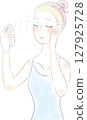 A woman applying mist lotion to her face 127925728