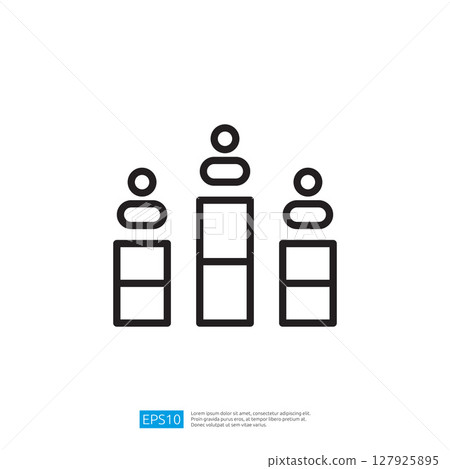 Minimalist Icon Of Three Figures On Podiums Representing Achievement And Competition Using Geometric Shapes And Modern 127925895