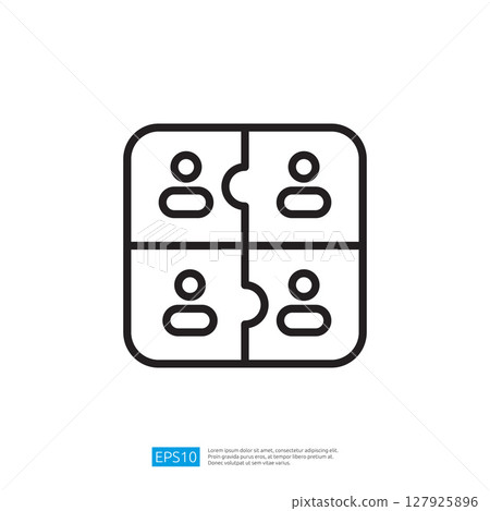 Minimalist Outline Icon of Four Connected Dots in Square Formation and Compositional Elements and Creative Shapes 127925896