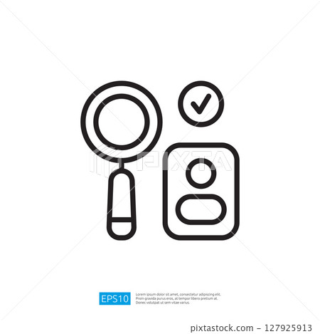 Magnifying glass examining identification card with checkmark on a clean white background Magnifying glass examining identification card with checkmark on a clean white background 127925913