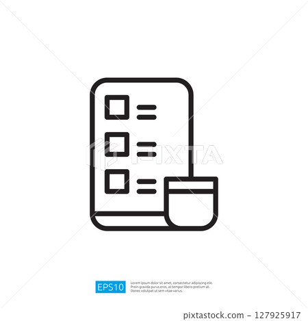 Checklist On A Digital Tablet With A Coffee Cup On A White Background Checklist On A Digital Tablet With A Coffee Cup On A White Background 127925917