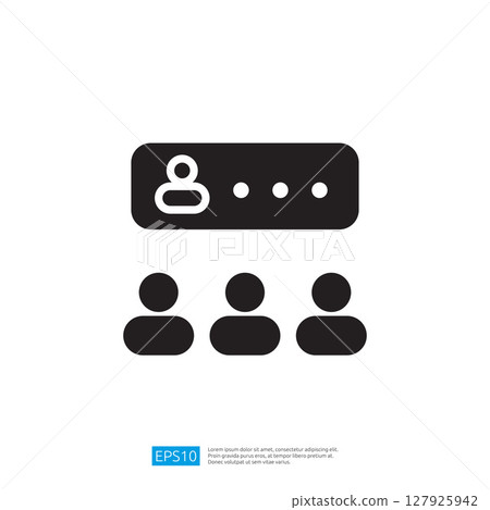 Minimalist Icon Depicting User Login Interface With Three Silhouetted Figures Against White Backgrounds Using Geometric 127925942