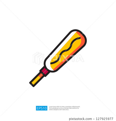Hotdog Icon with Mustard and Ketchup Illustration Representing Delicious Fast Food Snack on a Stick 127925977