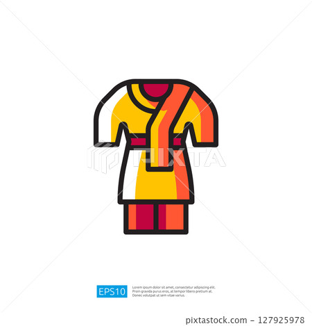 Traditional Ethnic Clothing Icon in Vibrant Orange and Yellow Colors with Artistic Design Elements and Unique Patterns 127925978
