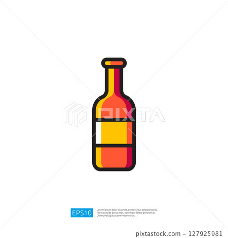 Colorful Bottle Icon Representing Beverage Container with Yellow and Orange Colors in Minimalist Design 127925981
