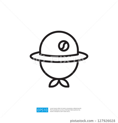 Stylized Iconic Outline of a Round Figure with Leaves and a Cap in a Simple Modern Design 127926028