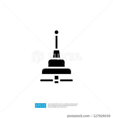 Stylized Black Wireless Communication Tower Icon Silhouette with Antenna Symbol on Isolated Background 127926030