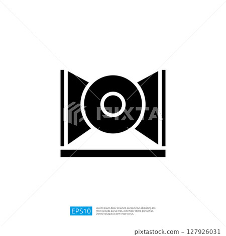 Minimalist Music Icon Featuring a Stylized Audio Record with Speakers and Sound Waves Illustrating Music Culture and Technology 127926031