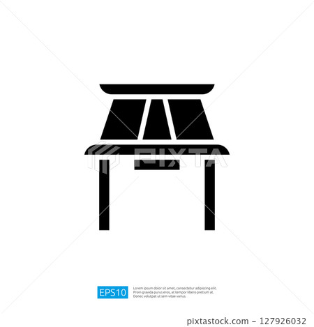 Minimalist Geometric Icon of a Traditional Asian Structure in Black and White Representing Cultural Heritage and Architectural Design 127926032