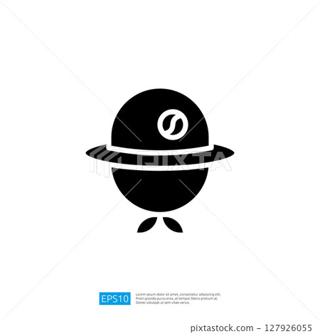 Whimsical Icon of a Circular Character with an Eye Wearing a Hat in an Abstract Style on White Background 127926055