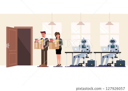 Artificial intelligence robots have replaced human 127926057