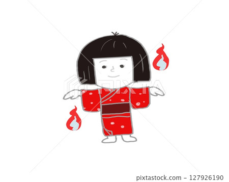 身穿紅色和服的座敷童子和人玉的插圖 身穿紅色和服的座敷童子和人玉的插圖 127926190