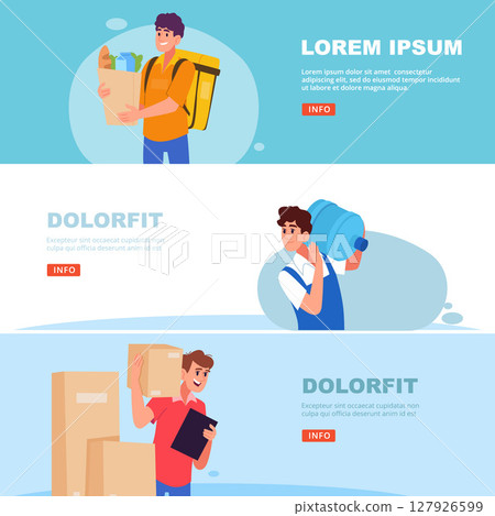 Couriers. horizontal banners with food and product delivery couriers 127926599