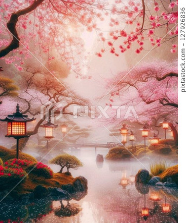 春霧照耀下－櫻花飄舞的夢幻花園 127926836