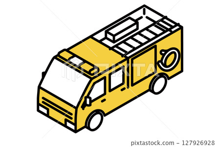 Simple line drawing isometric illustration of a fire truck 127926928
