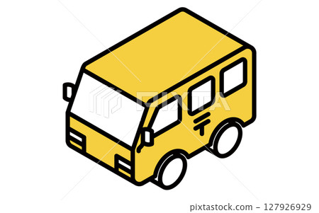 郵局送貨車輛的簡單線條藝術等距插圖 127926929