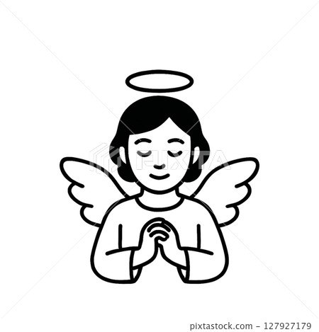 Praying angel line drawing icon, material, no background, illustration 127927179