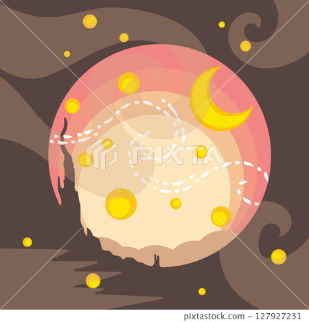 Fantastic space with moon and stars abstract night scene 127927231