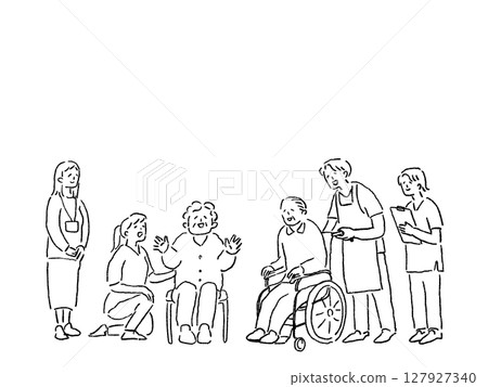 Nursing care, welfare, line drawing Nursing care, welfare, line drawing 127927340
