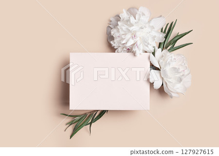 Blank card mockup with floral design on beige 127927615