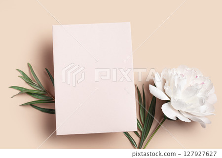Invitation blank card mockup with peony flower 127927627