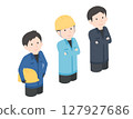 An illustration of three young male workers looking up 127927686