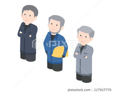 三位老年男性工人抬頭的插圖 127927770