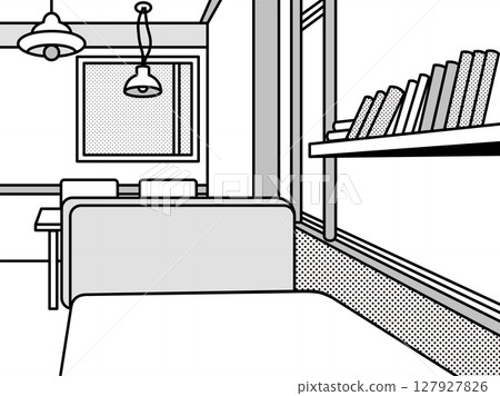 Monochrome illustration of an empty cafe interior 127927826