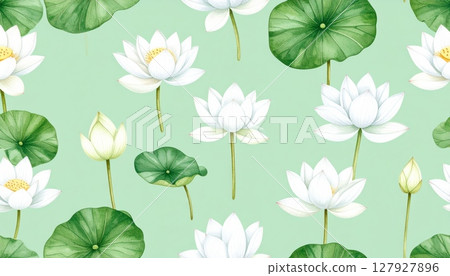 Seamless pattern with green flowers and leaves, a vibrant floral vector illustration perfect for spring and summer designs 127927896