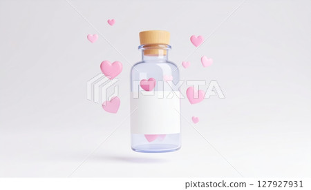 Pink plastic bottles containing liquid soap, perfume, and various beauty and hygiene products are isolated on a white background 127927931