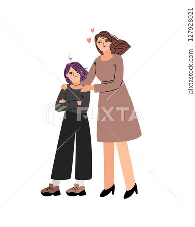 Attempt to make peace between close people vector illustration. Mother and daughter compromise after quarrel 127928021