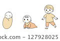 Illustration of a sleeping newborn baby, a crawling baby, and a baby starting to walk 127928025