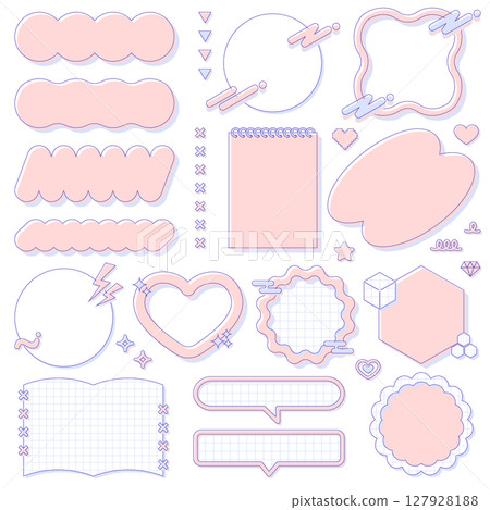 可愛蓬鬆的 Y2K 相框套裝。裝飾，裝飾框，花式波普，粉紅色，藍色，無文字 127928188