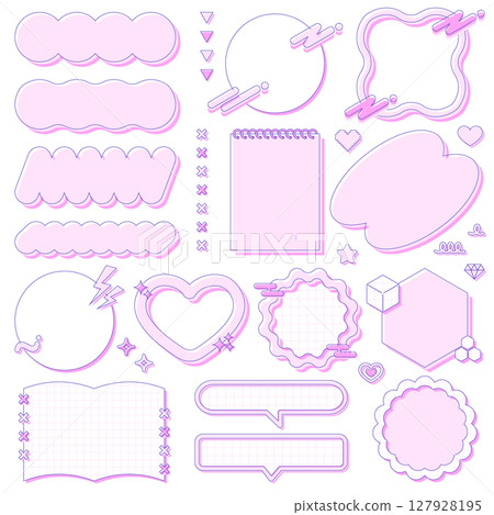 A cute and fluffy y2k frame set. Decorative frame. Fancy pop. Pink. Magenta. No text. 127928195