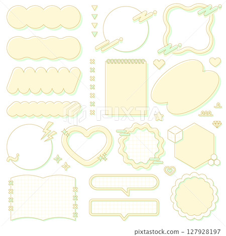 A cute and fluffy y2k frame set. Decoration, decorative frame, fancy pop, yellow, green, no text 127928197