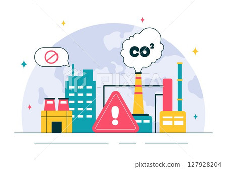 Carbon Dioxide or CO2 Vector Illustration Emphasizing the Importance of Saving Planet Earth from Climate Change in a Flat Style Cartoon Background 127928204