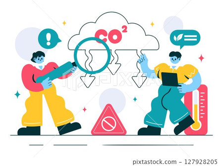 Carbon Dioxide or CO2 Vector Illustration Emphasizing the Importance of Saving Planet Earth from Climate Change in a Flat Style Cartoon Background 127928205