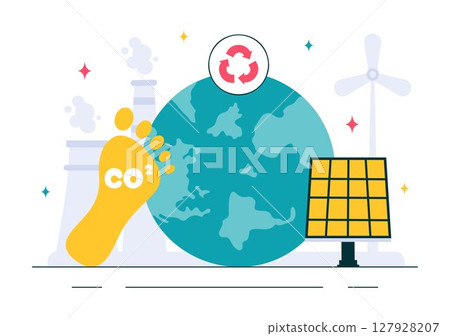 Carbon Dioxide or CO2 Vector Illustration Emphasizing the Importance of Saving Planet Earth from Climate Change in a Flat Style Cartoon Background 127928207