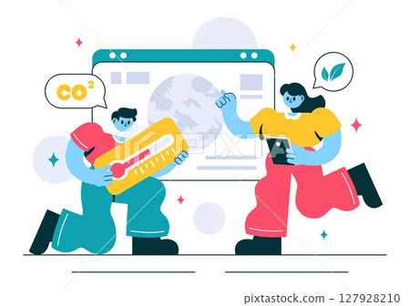 Carbon Dioxide or CO2 Vector Illustration Emphasizing the Importance of Saving Planet Earth from Climate Change in a Flat Style Cartoon Background 127928210