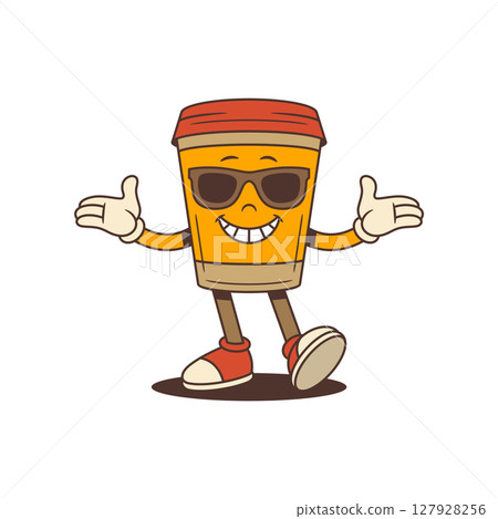 Cheerful Coffee Cup Mascot Wearing Sunglasses Giving Thumbs Up And Open Hand Vector Illustration Cheerful Coffee Cup Mascot Wearing Sunglasses Giving Thumbs Up And Open Hand Vector Illustration 127928256