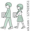 Male and female students carrying lots of notebooks 127928351